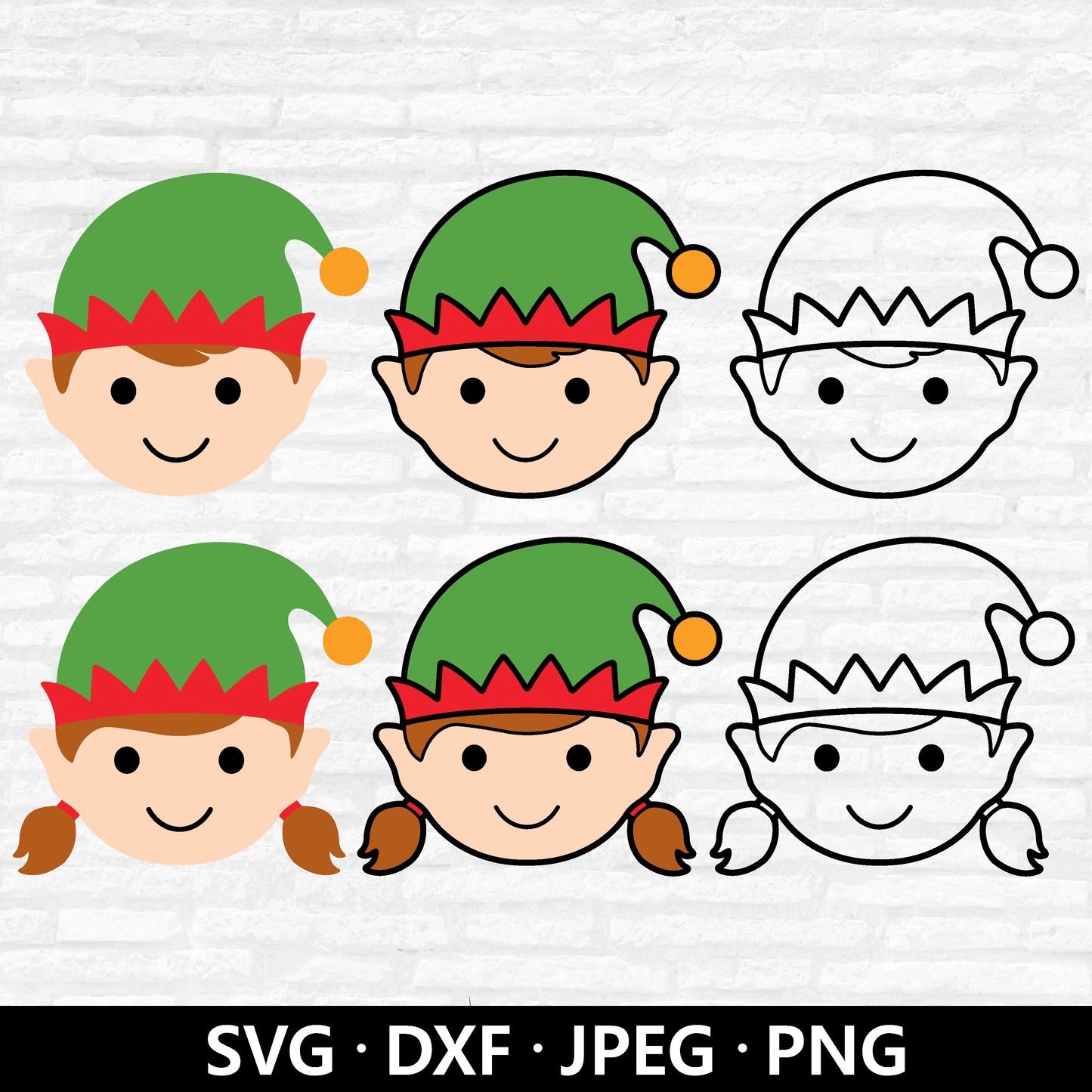 Christmas Elf Face SVG, Holiday Clipart, Boy and Girl Elf Vector, Christmas SVG, Kids Elves Boy girl Face cut files Digital Download