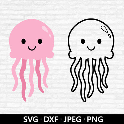 Cute Jellyfish SVG, Sea Animals, Jellyfish Clipart, Baby Shower PNG, Jellyfish Outline, Ocean Marine Beach Animal Cut files Digital Download