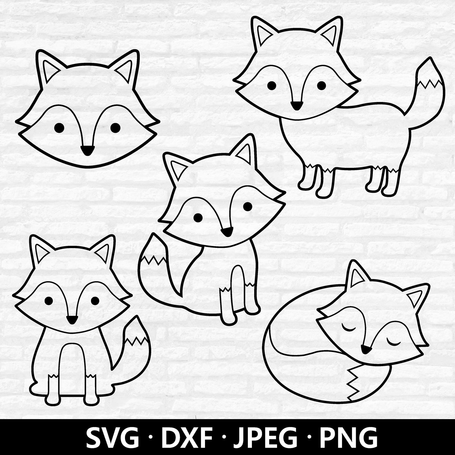 Fox Outline SVG, Baby Fox SVG Bundle, Woodland Animals Png, Cute Fox Svg, Baby fox clip art, Nursery Animal Cut files Digital Download