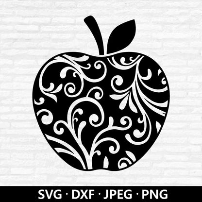 Swirly Apple SVG, Teacher Clipart, Back To School DXF, Apple clipart, School svg, Teacher Shirt PNG files , Apple Cut Files Digital Download