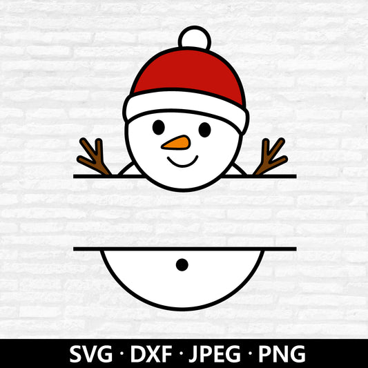 Snowman Monogram SVG, Christmas Clipart, Cute Snowman SVG, Holiday Name Frame SVG, Baby Kids Xmas Split Monogram Cut files Digital Download