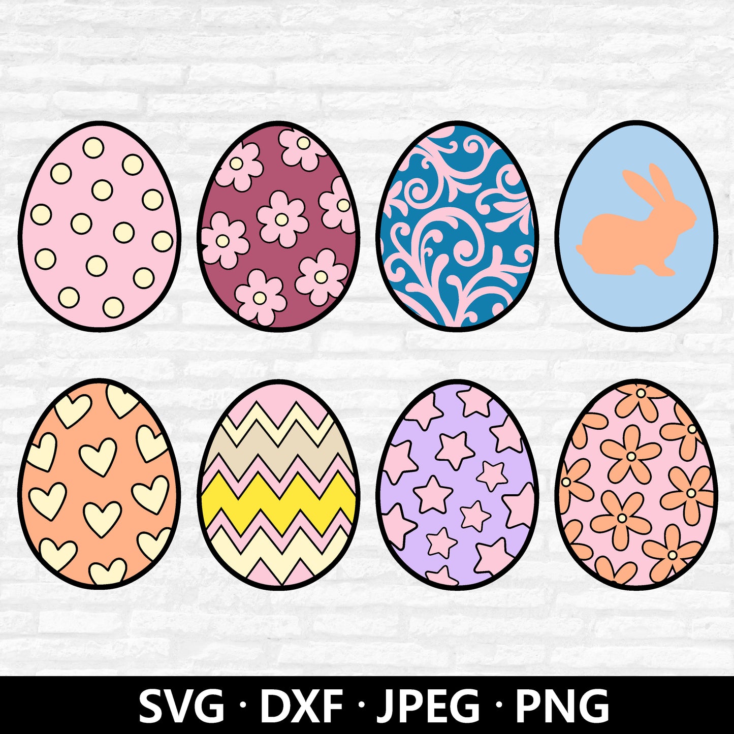 Easter Egg Svg, Easter Svg Bundle, Egg Pattern Svg, Easter Egg Clipart, Dot Floral Star Heart Rabbit Easter Eggs Cut Files Digital Download