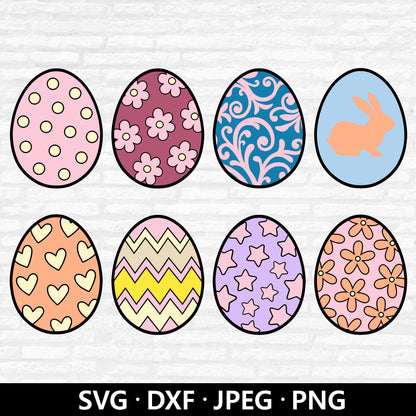 Easter Egg Svg, Easter Svg Bundle, Egg Pattern Svg, Easter Egg Clipart, Dot Floral Star Heart Rabbit Easter Eggs Cut Files Digital Download