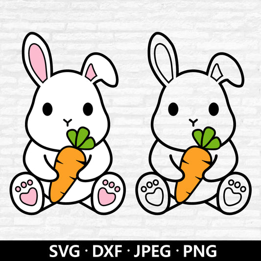 Bunny Carrot SVG, Easter Bunny with Carrot Vector, Kids Baby Rabbit Shirt, Carrot PNG, Easter Clipart, Cute Bunny Cut files Digital Download