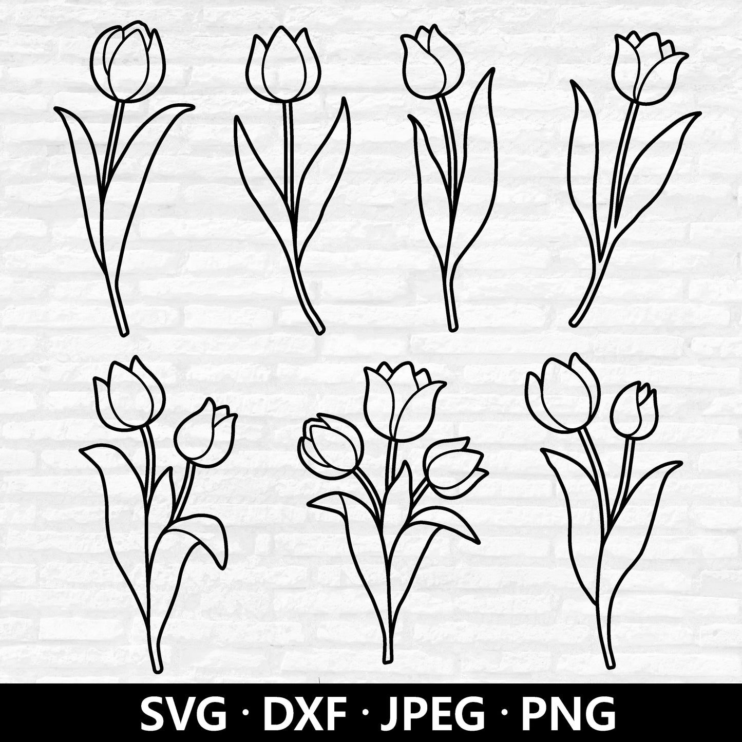 Tulip Outline SVG, Tulips SVG Bundle, Spring Flower Cutting file, Floral Vector, Tulip Clipart, Tulip Bouquet Cut files Digital Download