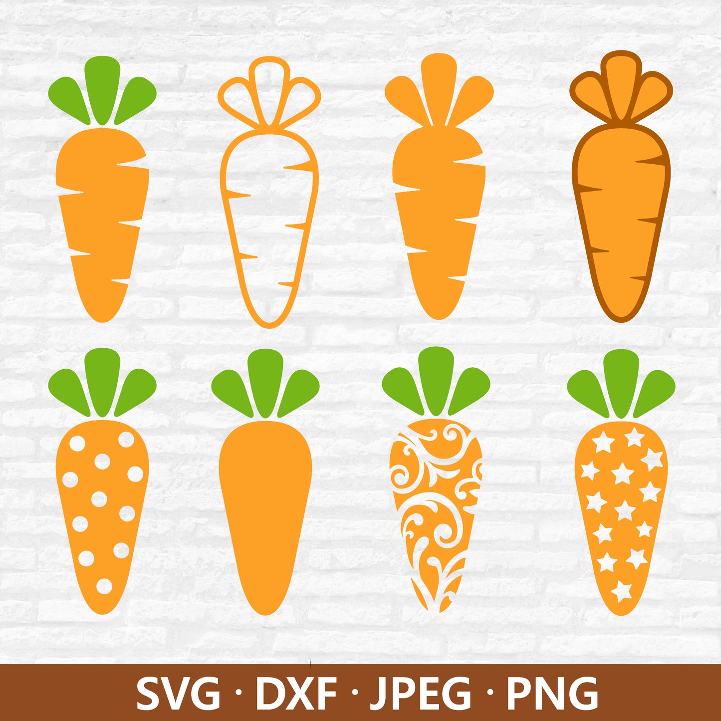 Carrot SVG Bundle, Easter SVG, Carrot Outline Vector, Easter Clipart, Carrot pattern Dxf, Dot Star Floral Carrot Cut files Digital download