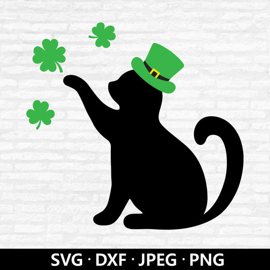 St. Patricks Day Cat SVG, Cat with a Leprechaun Hat Vector, St Patricks day shirt PNG, Leprechaun Shamrock Cat Cut files Digital Download