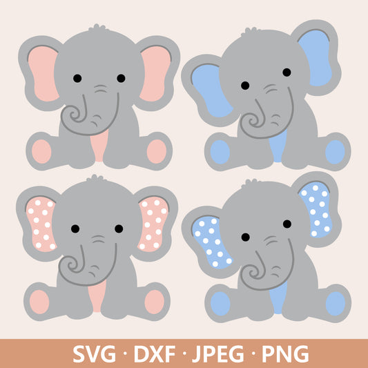 Baby Elephant SVG bundle, Cute Animals Vector, Elephant Layered file, Baby Shower Boy Girl Shirt, Cute Elephant Cut files Digital Download