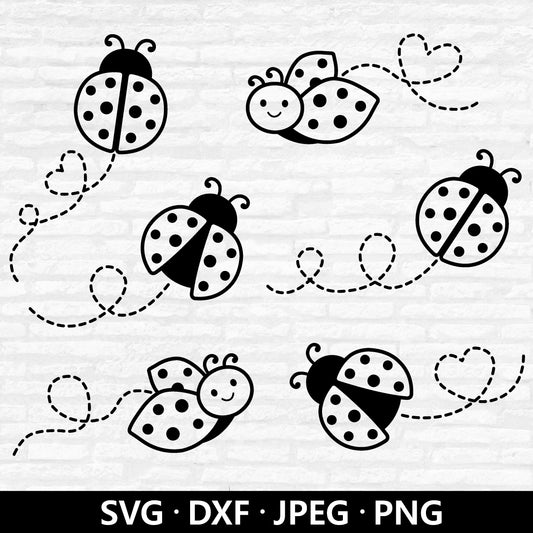 Ladybug Path SVG, Ladybug cutting files, Bugs Outline Svg, Ladybug Clipart, Insects PNG, Ladybug SVG bundle dotted lines Digital Download