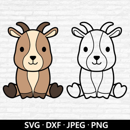 Cute Goat Svg, Goat Outline Vector, Goat Svg Bundle, Farmhouse Clipart, Cute Kids Animal Shirt SVG, Baby Goat Cut files Digital Download