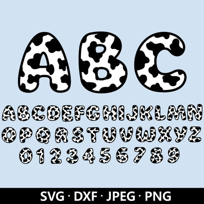 Cow Font SVG, Cow Print Alphabet SVG, Numbers Svg, Cow Letters Svg, Birthday Cow Print PNG, Cow print letter Cut files Digital Download