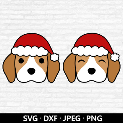 Christmas Beagle SVG, Dog Santa Hat Vector, Christmas Puppy Png, Xmas Pet, Santa hat SVG, Dog with Santa Hat Cut files Digital Download