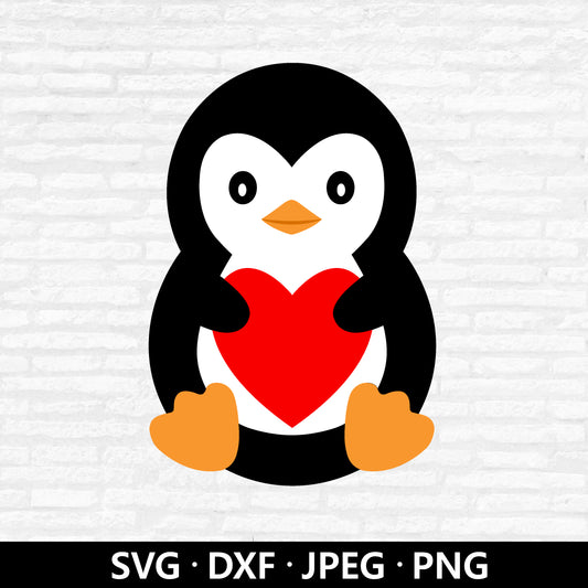 Valentine Penguin SVG, Penguin with heart Vector, Penguin Clipart, Valentine's Day Cutting File, Valentine Animal Cut files Digital Download