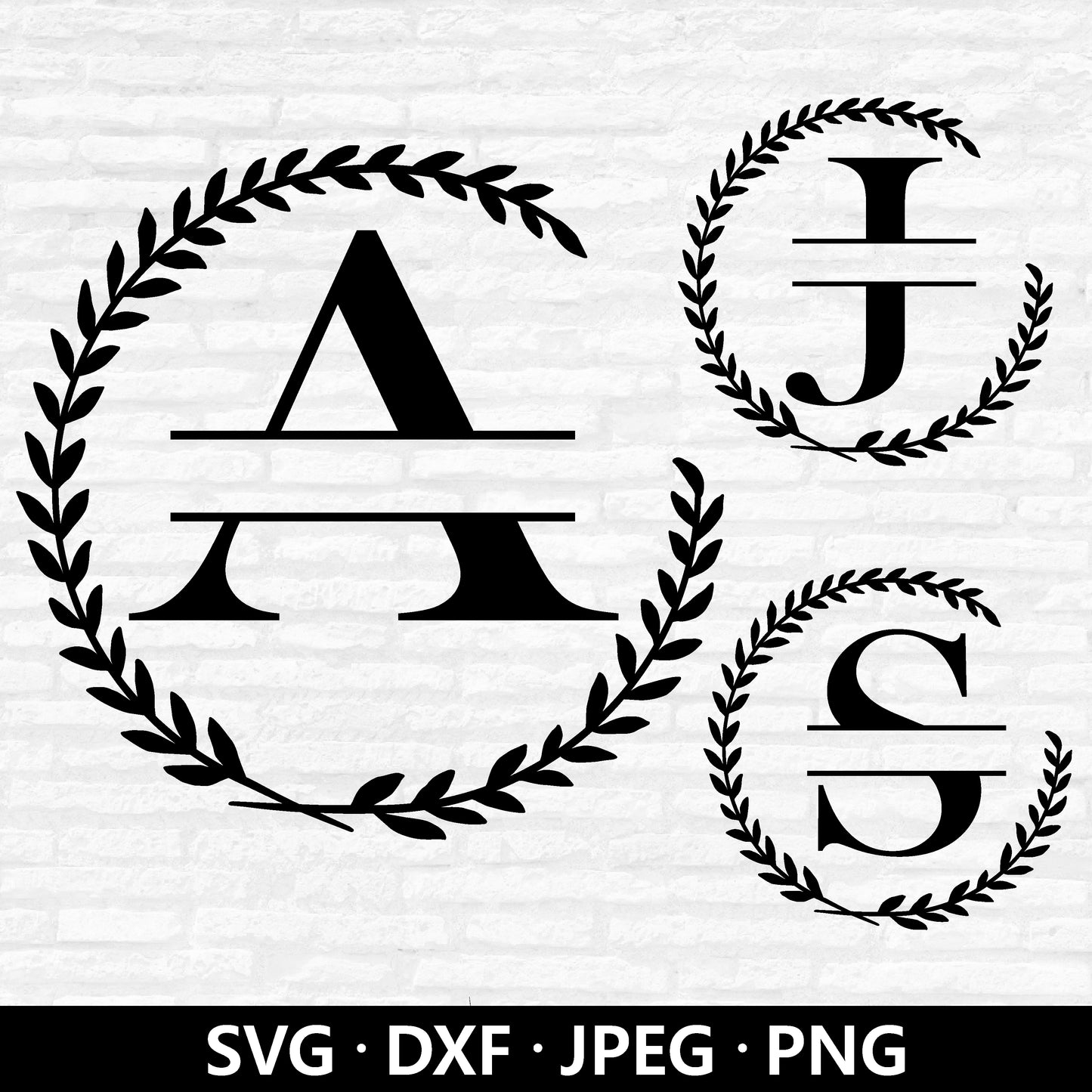 WREATH LETTERS svg, Split Monogram svg, Floral alphabet Name Frame Vector, Alphabet Wreath DXF, Initial Letters Cut files Digital Download