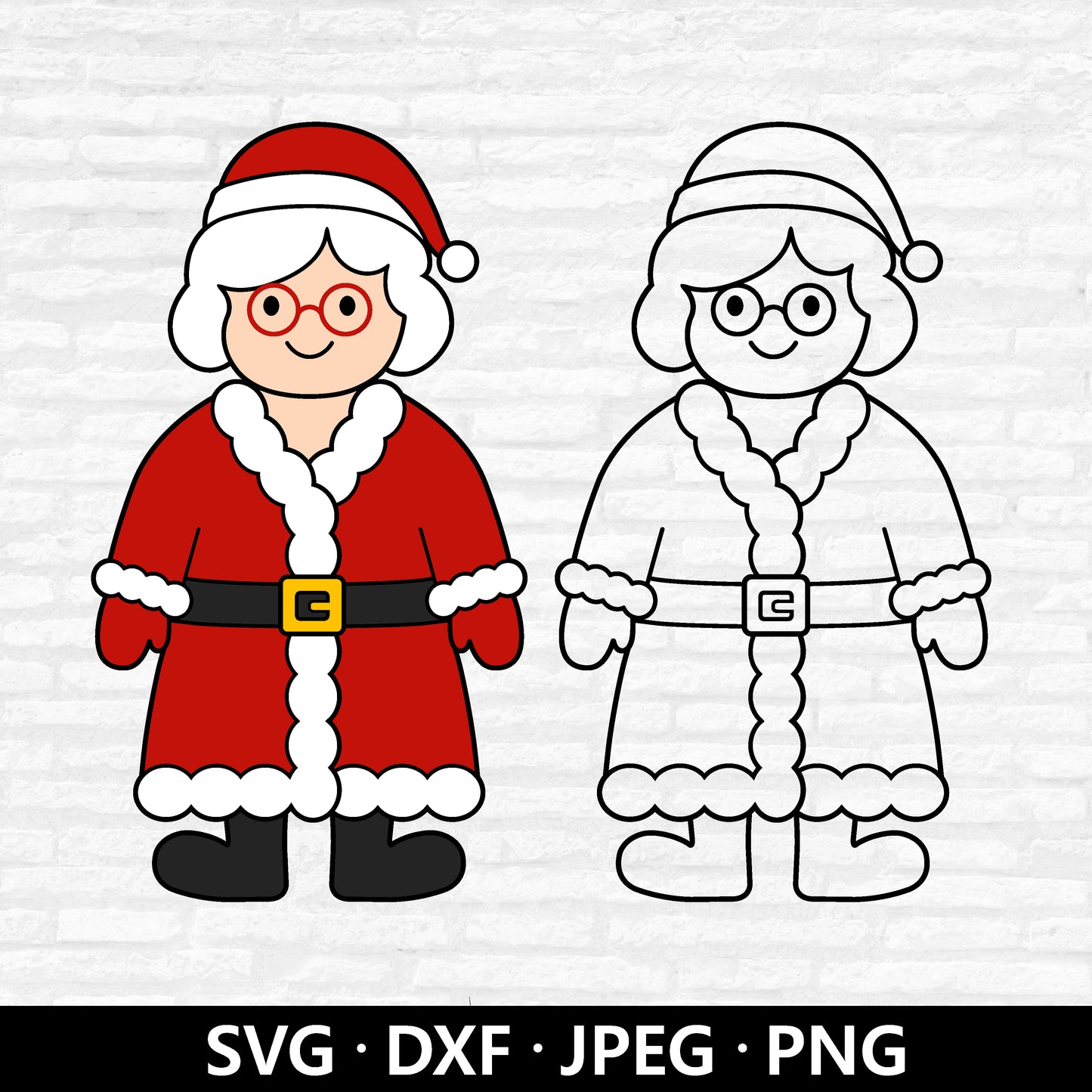 Mrs. Claus SVG, Christmas Santa Outline Vector, Mrs Santa Claus Clipart , Funny Cute Santa Xmas Holiday Ornament Cut files Digital Download