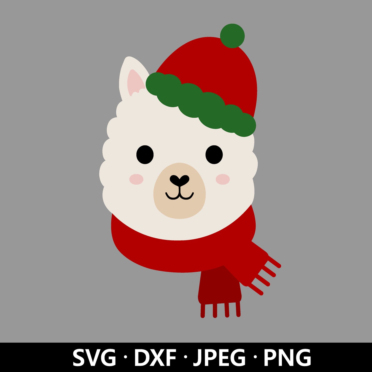 Llama Santa hat SVG, Christmas llama PNG, Xmas Winter Animal Clipart, Llama with Hat Vector, Baby Llama Face Cut files Digital Download