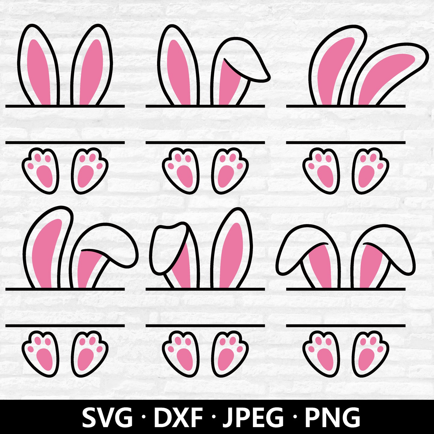 Bunny Name Frame SVG, Easter Bunny Ears Vector, Bunny Split Monogram PNG, Rabbit Clipart, Easter Bunny Ears Cut files Digital Download