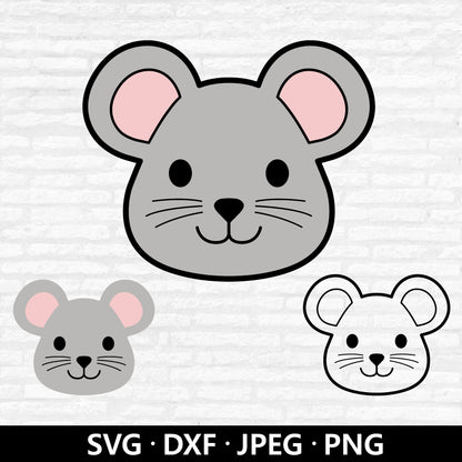 Mouse Face SVG, Cute Mouse Clipart, Kids Animal Shirt Png, Mouse Face Vector file, Baby Mouse Outline DXF, Mouse Cut Files Digital Download