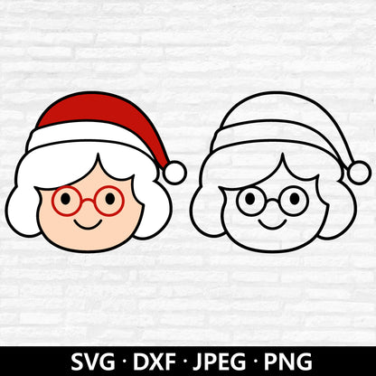 Mrs. Claus Face SVG, Cute Santa layered file, Funny Mrs Santa Head Clipart, Christmas Xmas Holiday Winter Shirt Cut files Digital Download